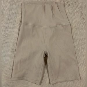 Cream Ribbed Biker Shorts